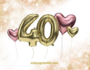 gold 40th birthday balloons and hearts