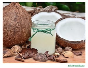 coconuts and jar of coconut oil
