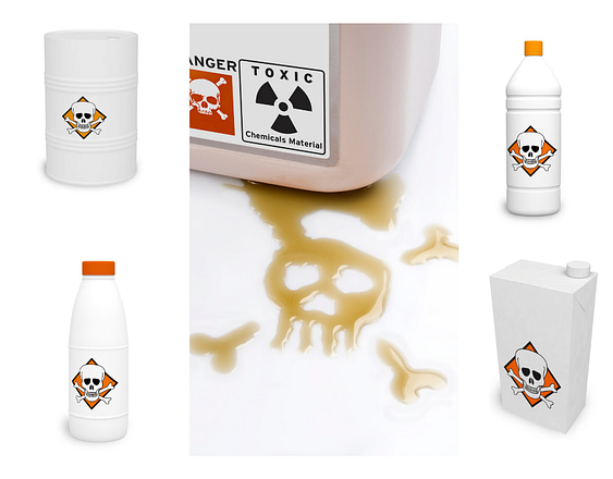 toxic chemical containers with skull on