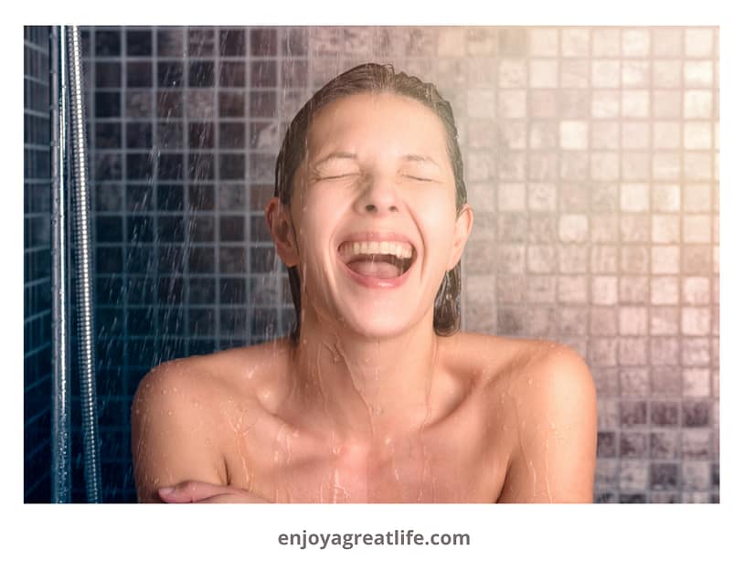 woman happy having a shower