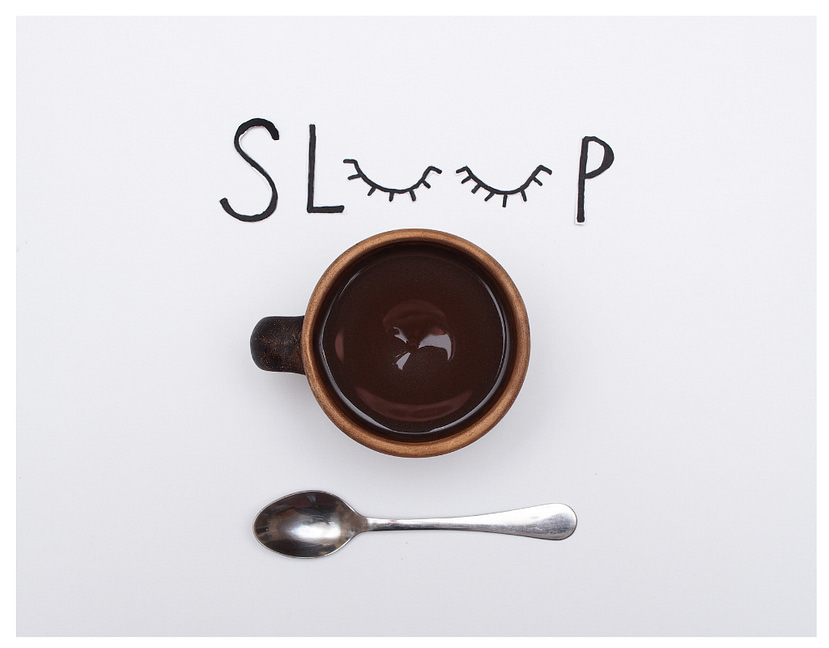 word sleep and coffee cup and spoon