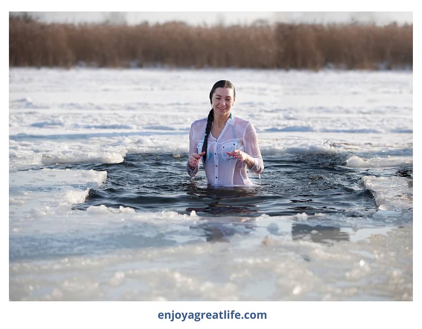 woman in icy water