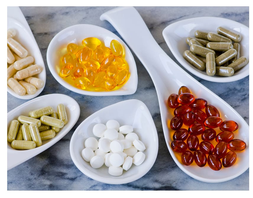 nutritional supplements displayed in dishes