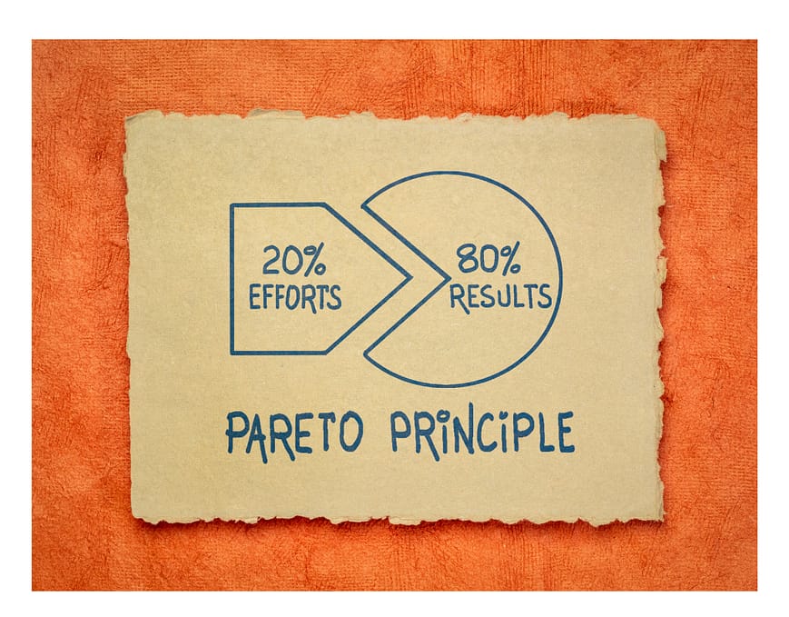80 20 principle written on cardboard