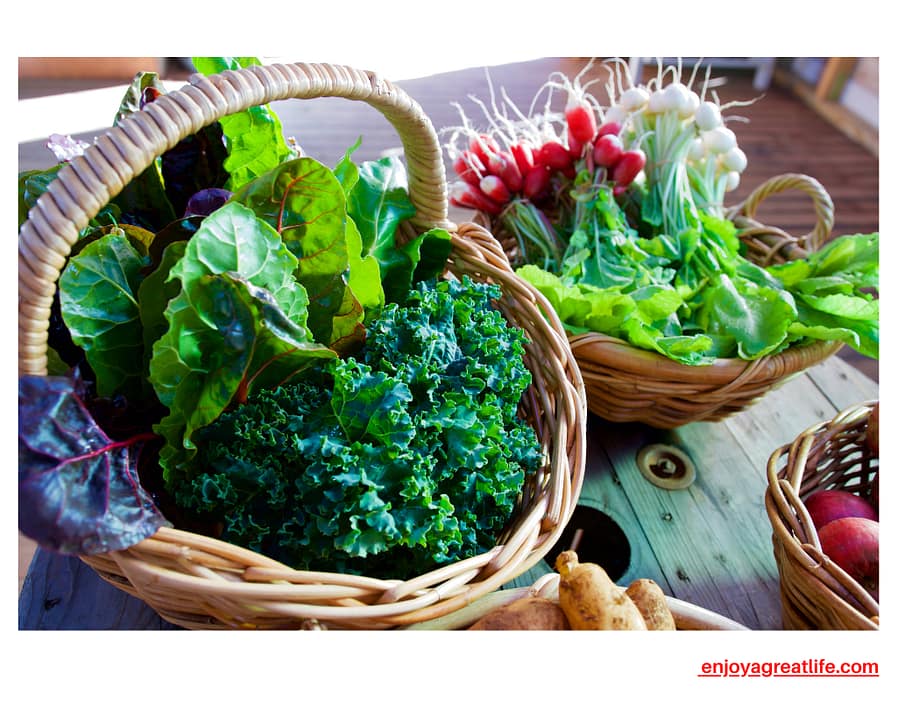 leafy green vegetables in a basket