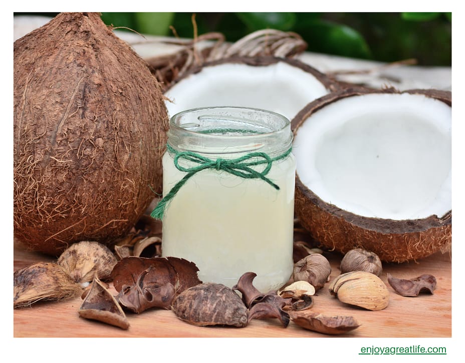 coconuts and jar of coconut oil