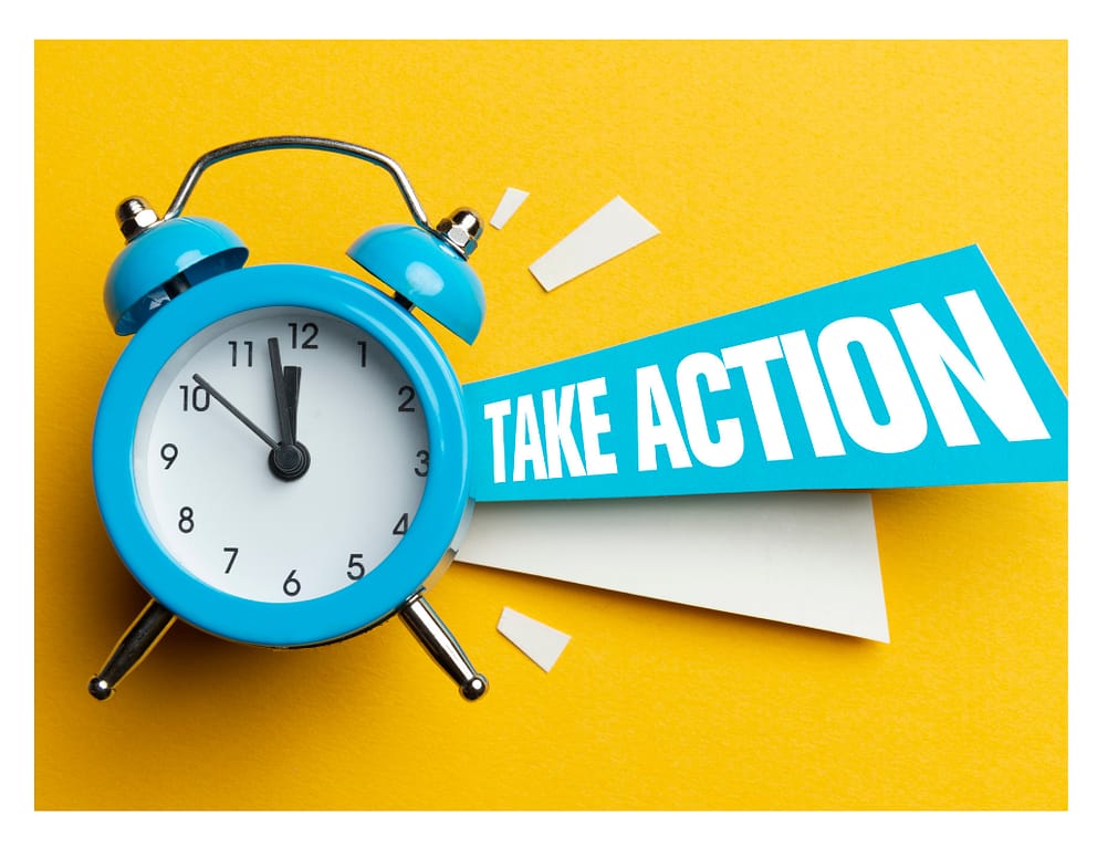 clock and time to take action sign